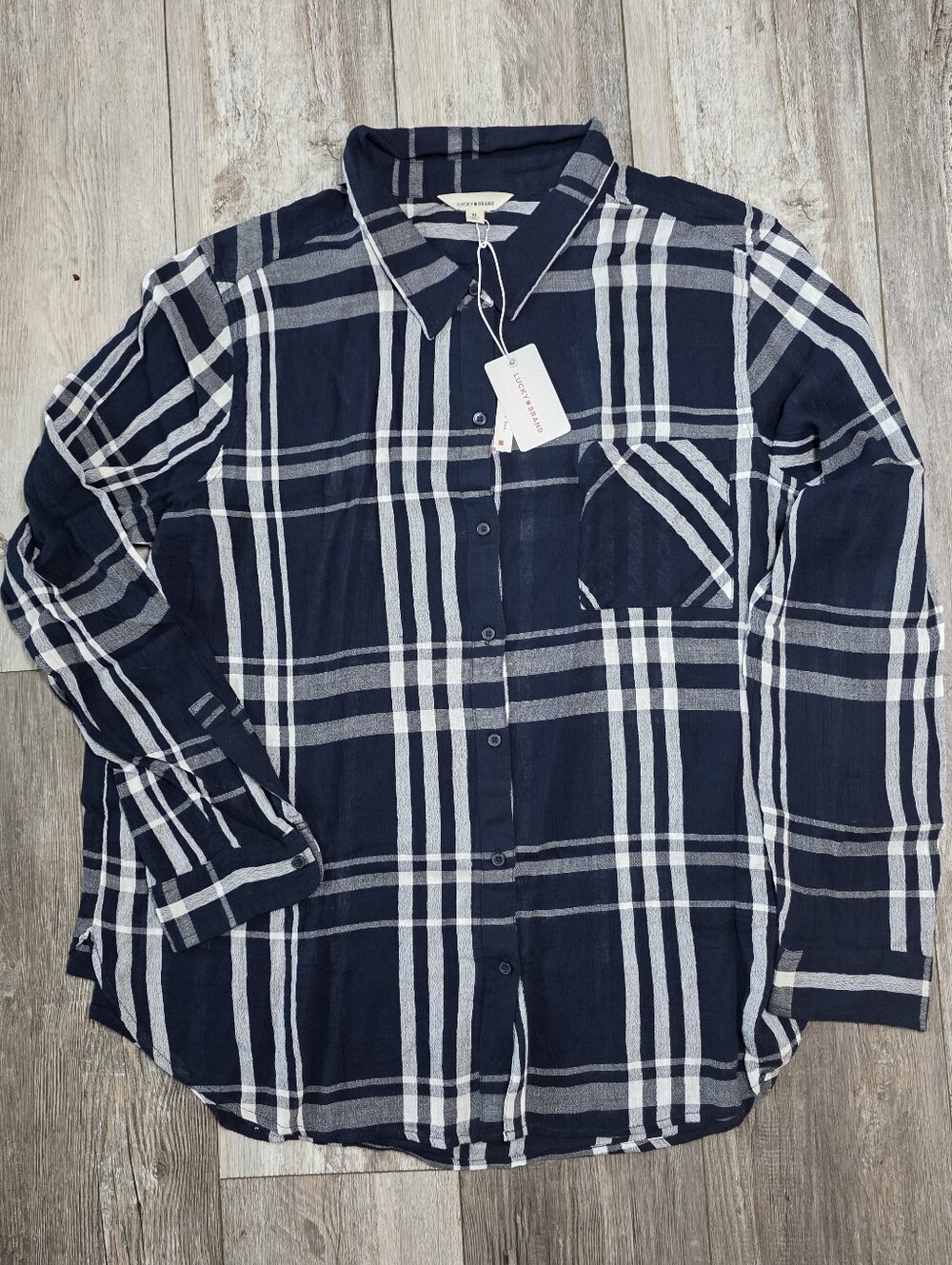 Lucky Brand Women's Lightweight Cotton Blend Plaid Button-Down Shirt Sz XL *NWT